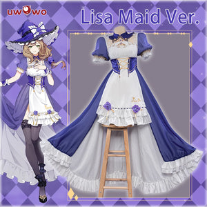 In Stock UWOWO Lisa Cosplay Maid Costume Game Genshin Impact Cosplay Exclusive Lisa Maid Dress Cosplay Outfit Halloween Costumes