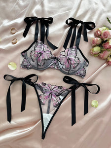 Ellolace Butterfly Lingerie Fancy Lace Delicate Underwear Fairy Embroidery Sheer Exotic Sets Bowknot Bilizna Hot Girl Underwear