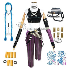 Load image into Gallery viewer, in stock Asian size LOL Jinx Cosplay Costume Anime LOL Arcane Jinx Cosplay outfit  Halloween Suit Costume jinx  wigs shoes
