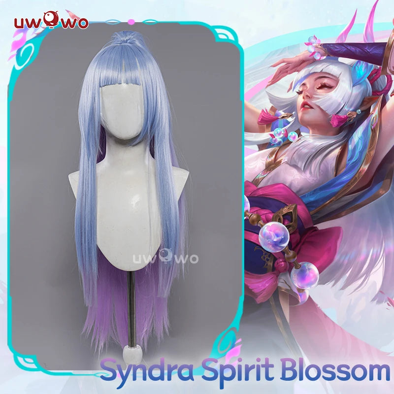 UWOWO League of Legends/LOL: Spirit Blossom SB Syndra Cosplay Wig Long Hair 85CM with Ponytail Blue Purple Gradient