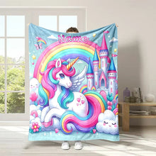 Load image into Gallery viewer, (Memo U Name) Customized Name Personalized Blanket Cartoon Unicorn Print Warm and Comfortable Blanket for Adults and Kids Gifts
