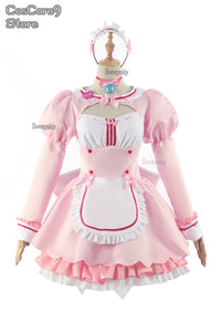 Game Chocola Nekopara Cosplay Costume Clothes Wig Vanilla Suit Cat Girl Maid Costume Lolita Women Skirt Lovable Pink Blue Color