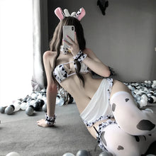Load image into Gallery viewer, Sexy Cos Cow Cosplay Costume Maid Outfits Women Lingerie Anime Girls Lolita Bra and Panty Set Stockings
