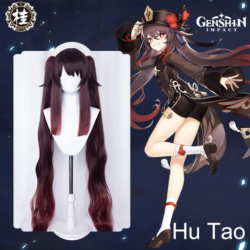 UWOWO Hutao Cosplay Wig Genshin Impact Cosplay Hu Tao Wig Hutao Long Hair Brown Wigs 115cm Claw Clip Ponytail Wig