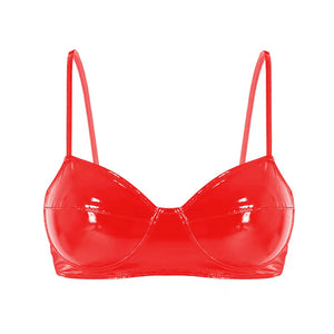 Women Sexy Shiny Wetlook Leather Bra Adjustable Erotic Glossy Shaping Patent Leather Lingerie Female Hot Porn Latex Tops Sexi