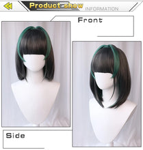 Load image into Gallery viewer, UWOWO Game Cheshire Cosplay Wig Bob haircut 35cm Gray And Green wigs Halloween Wig
