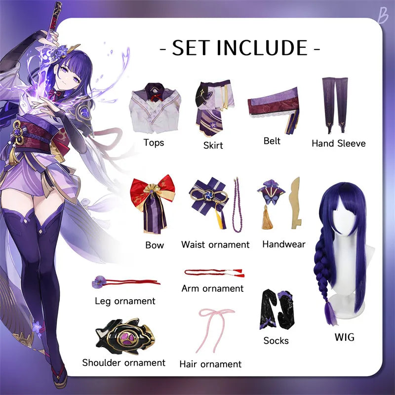 High Quality Genshin Impact Raiden Shogun Cosplay Costume Carnival Uniform Wig Anime Halloween Costumes Women Game Beelzebul