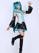 Load image into Gallery viewer, Miku Cosplay Full Set Silver Leather Fabric Suit Miku Cosplay Headwear Costume Outfit JK Sailor Dress High School Uniform Wig
