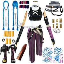 Load image into Gallery viewer, in stock Asian size LOL Jinx Cosplay Costume Anime LOL Arcane Jinx Cosplay outfit  Halloween Suit Costume jinx  wigs shoes
