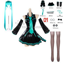 Load image into Gallery viewer, in stock Anime Miku Cosplay Full Set Costume Miku 16TH Cosplay Leather Midi Sexy Dress Halloween Carnival Party JK Uniform
