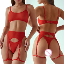 Load image into Gallery viewer, Women Transparent Bra Set Hot Erotic Sexy Costumes Solid Color Underwear Seamless Bra Thong Garters Sexy Lingerie Sets
