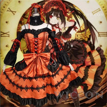 Load image into Gallery viewer, DATE A LIVE Tokisaki Kurumi Cosplay Costume Wig With Bangs Clip Ponytails Comic Con Nightmare Black Long Ponytials Wig Costumes
