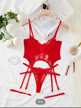 Load image into Gallery viewer, Floral Lace Garter Lingerie Set With Choker Women Intimates 2024 Underwire Bra And Thongs Ladies Underwear Set
