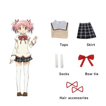 Load image into Gallery viewer, Anime Puella Magi Madoka Magica Akemi Homura Kaname Madoka Cosplay Costume Miki Sayaka  Sakura Kyouko Campus Uniform Wig Shoe
