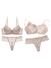 Load image into Gallery viewer, Women s Floral Lace Lingerie Set Sheer Mesh Seductive Babydoll Push up Bra and Panty 2 Pcs Set with Garter Belt
