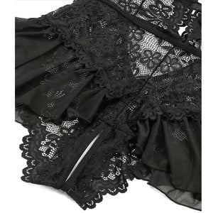 Hot Sell Crotchless Sexy Lingerie Women Lace Hollow Bodysuit Teddy Babydoll Dress Deep V Open Bra Erotic Underwear SET
