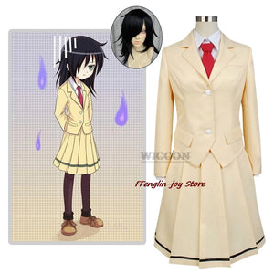 Anime WataMote Tomoko Kuroki Cosplay Costume Women Girls Lovely Yellow Jk Skirt Uniform Outfits Halloween Suit Wig roleplay