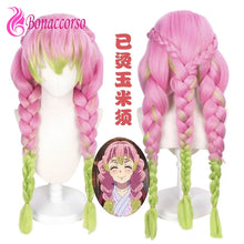 Load image into Gallery viewer, Demon Slayer Kanroji Mitsuri Cosplay Wig Ombre Pink Corn Perm Plait Synthetic Long Braided Wig Anime Coser Cute Girl Wig Party
