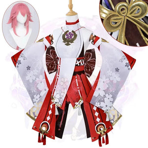 High Quality Yae Miko Cosplay Costume Uniform Jacquard Fabric Wig Chinese Style Halloween Costumes for Women Game  Anime