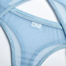 Load image into Gallery viewer, 3pcs Ladies Sexy Solid Sensual Lingerie Set Mesh Underwear Women Push Up Bra Garters Brief Sets Transparent Blue Bra
