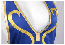 Load image into Gallery viewer, Cosplay Dress Blue Halter Neck High Slit Cheongsam Feminine Halter Neck Street Fighter Game Costume Halloween
