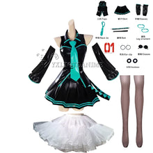 Load image into Gallery viewer, in stock Anime Miku Cosplay Full Set Costume Miku 16TH Cosplay Leather Midi Sexy Dress Halloween Carnival Party JK Uniform
