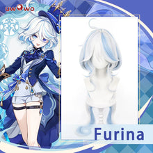 Load image into Gallery viewer, UWOWO Furina Cosplay Wig Game Genshin Impact Furina Fontaine Cospaly Wig Light Blue And Silver Long Hair
