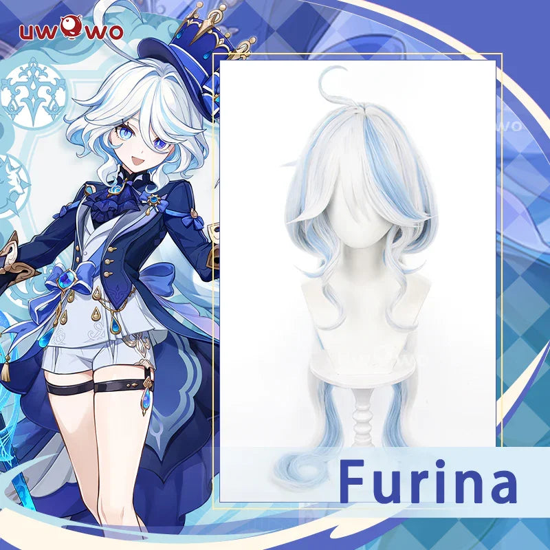 UWOWO Furina Cosplay Wig Game Genshin Impact Furina Fontaine Cospaly Wig Light Blue And Silver Long Hair