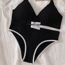 Load image into Gallery viewer, Women Cotton Bra Set Sexy Briefs Low Waist Panties Wire Free Bralette Sport Lingerie Vneck Brassiere Female Underwear Set
