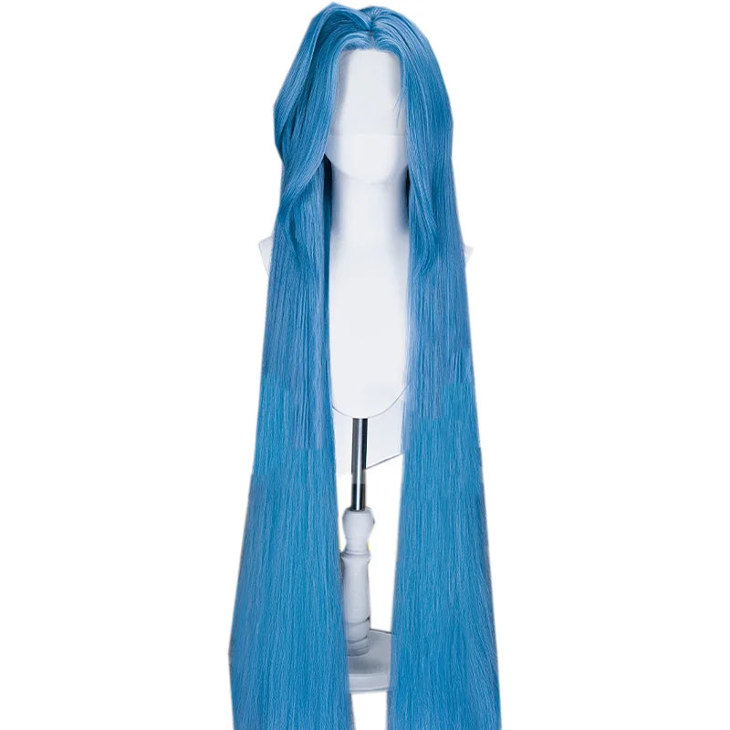 Arcane Jinx Cosplay Powder Cosplay Wig Bun Wig 120cm/150cm Drape Lace Wig Blue Long Hair For Halloween Party Role Play Suit