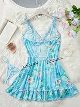 Load image into Gallery viewer, Women&#39;s Underwear Sexy Bra And Panties Sets Lace Ruffle Trim Lingerie Set Deep V Slip Dress Thong Women&#39;s Sexy Lingerie
