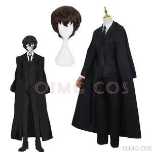 Dazai Osamu Cosplay Costume Bungo Stray Dogs Man and Woman Trench Coat Black Uniform Suits Unisex Wig Accessories
