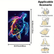 Load image into Gallery viewer, Neon Turtle Pattern Flannel Throw Blanket - Soft Non-Woven, 100% Polyester, Digital Print, All-Season Reversible Comfort, Contem
