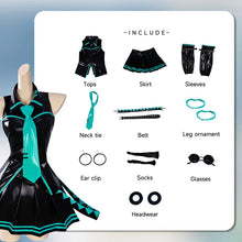 Load image into Gallery viewer, Black Green Leather Miku Cosplay Costume Wig Patent Leather Latex Women Girl Uniform Dress Anime Halloween Carnival Party Outfit

