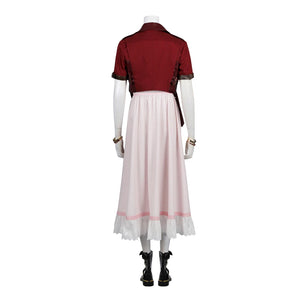 Game FF7 Adult Aerith Gainsborough Costume Cosplay Final Fantasy Remake Halloween Outfit Fancy Women Red Jacket Pink Dress