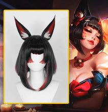 Load image into Gallery viewer, UWOWO Ahri Wig Game League of Legends/LOL: Ahri After Hours Mythic Variant Cosplay Wig With Ears ShortBlack Wig Halloween Wig
