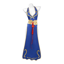 Load image into Gallery viewer, Cosplay Dress Blue Halter Neck High Slit Cheongsam Feminine Halter Neck Street Fighter Game Costume Halloween
