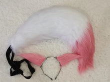 Load image into Gallery viewer, Yae Miko Plush Tail Ear Wig Pink Fox Handmade Cosplay Props Pink Fox Ears Tail Wig
