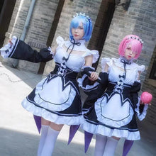Load image into Gallery viewer, Anime Ram/Rem Lolita Maid Cosplay Costumes Vestido Re:zero Kara Hajimeru Isekai Seikatsu Halloween Costumes for Women Loli Dress
