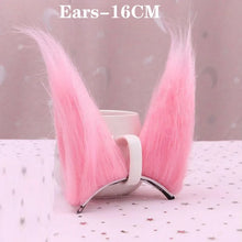 Load image into Gallery viewer, Yae Miko Plush Tail Ear Wig Pink Fox Handmade Cosplay Props Pink Fox Ears Tail Wig
