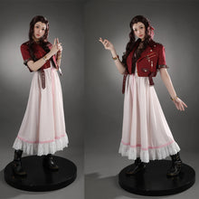 Load image into Gallery viewer, Game FF7 Adult Aerith Gainsborough Costume Cosplay Final Fantasy Remake Halloween Outfit Fancy Women Red Jacket Pink Dress
