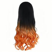 Load image into Gallery viewer, Kamado Nezuko Cosplay Wig Long Curly Black Orange Brown Gradient Ombre Hair Heat Resistant Synthetic Anime Wigs
