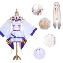 Load image into Gallery viewer, Re Zero Kara Hajimeru Isekai Seikatsu Emilia Cosplay Costumes Cloak Wig Women Dress with Headdress for Halloween Party Carnival

