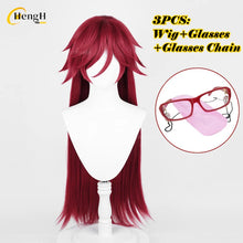 Load image into Gallery viewer, In Stock Anime Grell Sutcliff Synthetic Hair Unisex 90cm Rose Red Wig Heat Resistant Hair Halloween Cosplay Anime Wigs + Wig Cap
