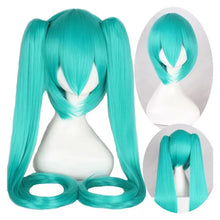 Load image into Gallery viewer, Hair Miku Cosplay Wig Long Heat Resistant Synthetic Hair Clip Ponytails Wigs + Wig Cap
