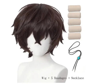 High Quality Dazai Osamu Cosplay Wig Anime Bungo Stray Dogs Cosplay Short Brown Heat Resistant Synthetic Hair Wigs