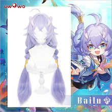 Load image into Gallery viewer, IN STOCK UWOWO Honkai Star Rail Cosplay Wig with Headpiece Bailu Cosplay Wig Long Blue Hair Purple Long Hair Heat Resistant
