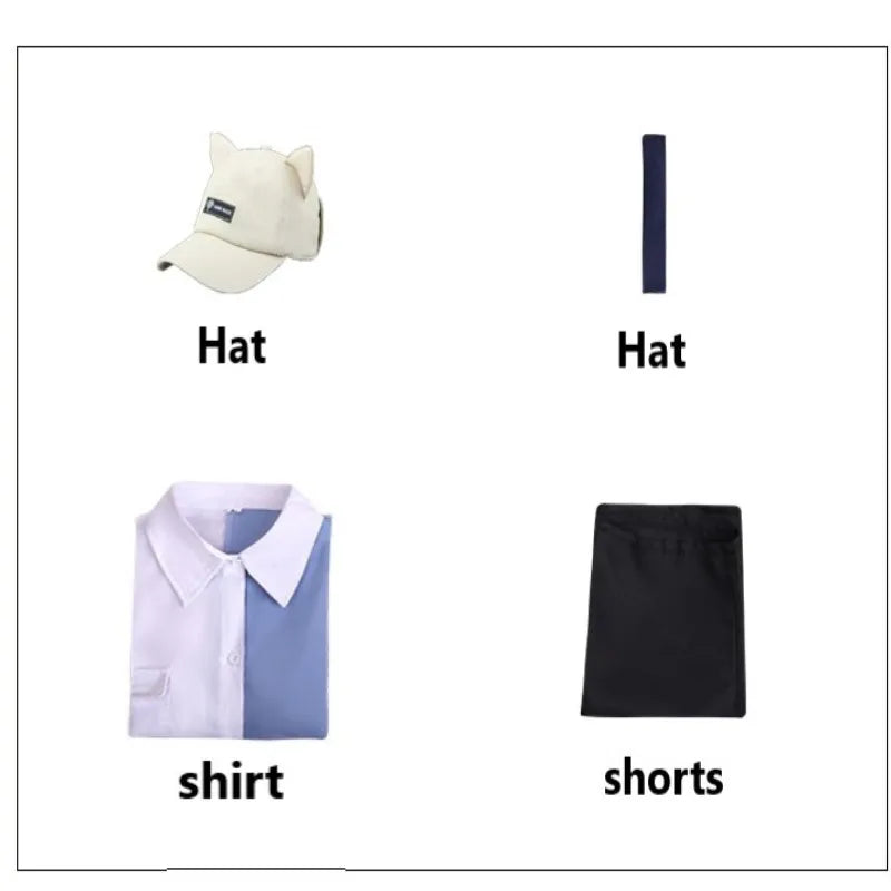 Anime Link Click Lucas Cosplay Costume White Short Wig Lu Guang Blue Shirt Pant Hat Full Set Daily Clothing Halloween