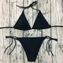 Load image into Gallery viewer, Fashion New Swimwear Women&#39;s Sexy Triangle Bikini Small Chest Strap Three-Point Wine Reddish Black Coffee Color Bikini
