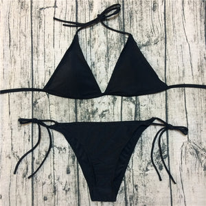 Fashion New Swimwear Women's Sexy Triangle Bikini Small Chest Strap Three-Point Wine Reddish Black Coffee Color Bikini